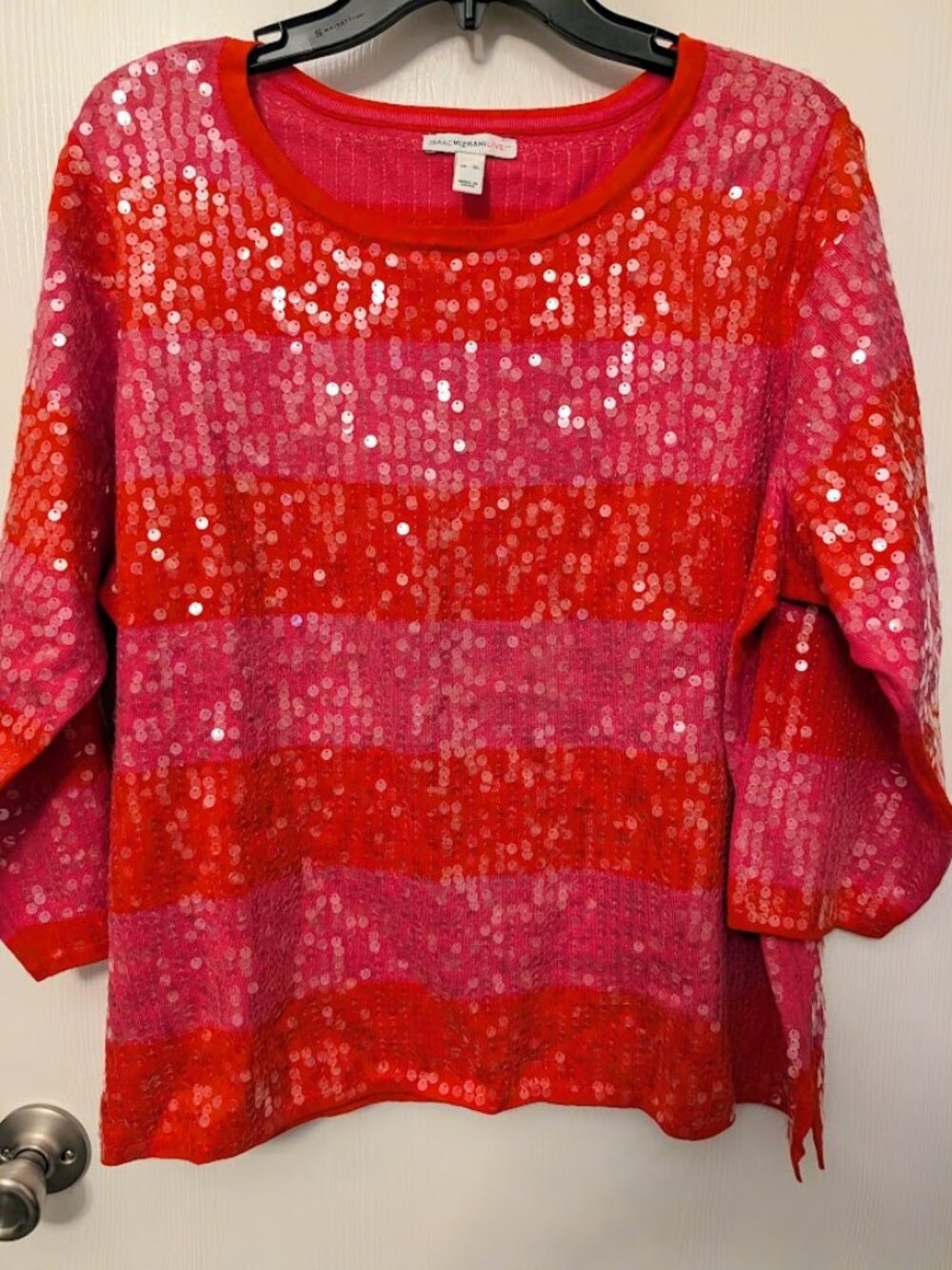 Isaac Mizrahi Live! pink sequin sweater NWOT Size XL